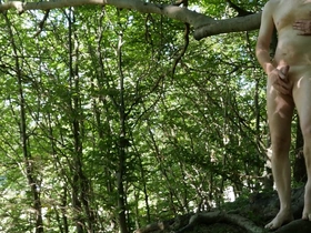 Naked forest masturbation by road